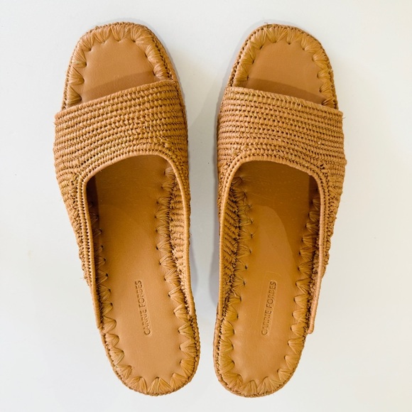 CARRIE FORBES Port Raffia Kitten-Heel Slide Sandals NEW - Picture 8 of 8